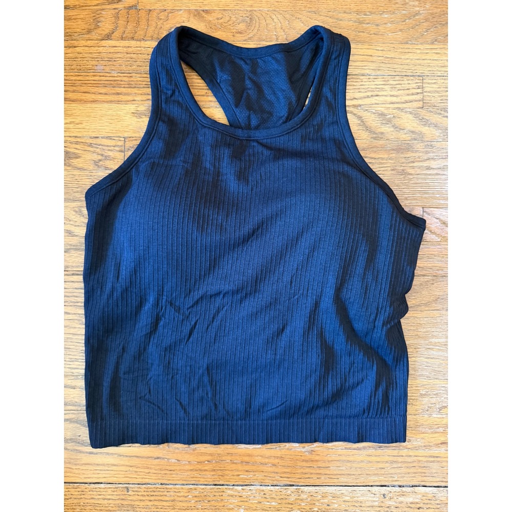 CRZ YOGA Womens Seamless Ribbed Racerback Tank Top Built-in Bra black  Crop